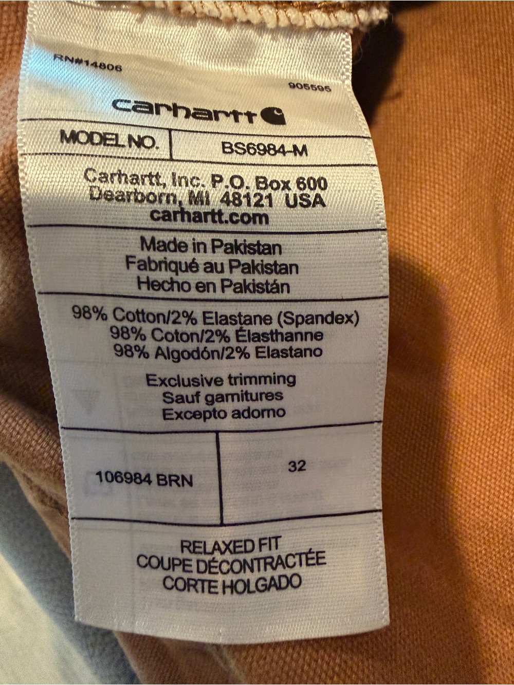 Carhartt Rugged Flex Relaxed Fit Canvas Cargo Work Shorts Brown Men's Size 32 - Picture 4 of 7